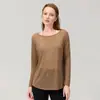 Top de yoga transpirable holgado con tiras cruzadas de seda de bambú, camiseta deportiva de manga larga informal estilo perezoso para fitness