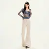 Calça jeans flare feminina transfronteiriça, tingida em Assut, estilo retrô americano, calça comprida Assut cáqui claro, Assut cáqui claro
