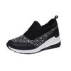 Sapatos Anabela Plus Size para Mulheres 2025 Primavera Novo Estilo Strass Sapatos com Altura Interna Salto Alto Sapatos Preguiçosos Sapatos Esportivos Casuais para Mulheres