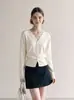 Top de Punto de Lana Cálido Adelgazante con Escote en V y Patchwork de Encaje Francés para Mujer 2026 Nueva Llegada Top de Punto 8157