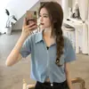 Cárdigan de Doble Cremallera Chaqueta de Verano de Manga Corta Estilo Nuevo 2026 Solapa Corte Delgado Color Sólido Top Camiseta Corta para Mujer