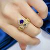 Anillo de corona popular con zafiro incrustado chapado en oro de diseño avanzado compromiso anillo abierto para mujer