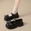 Zapatos de mujer de cuero, punta redonda, suela gruesa, cierre de velcro, nueva colección otoño 2026, estilo británico, estilo japonés, con lazo, Mary Janes planos