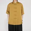 Camisa de manga corta para hombre estilo chino, tacto fresco de seda helada, marca retro a la moda, fina de verano, rosa, camisa estilo Tang para pareja