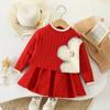 2024 Duas peças de estilo coreano na moda feminina tesouro outono e inverno novo vestido de suéter infantil pequeno de malha