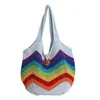 Bolsa Tote de Gran Capacidad, Bolsa Tejida, Bolsa Hueca, Bolsa Vintage, Bolsa Imitación Crochet, Bolso Color-Blocking, Bolso de Mujer, Transfronterizo