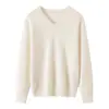 Primeira linha prêt-à-porter estilo simples temperamento gola V suéter de cashmere feminino manga longa malha quente malha de base sem costura