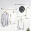 Estante de Exhibición de Ropa Montado en Pared Perchas de Celebridad de Internet Tienda de Ropa para Mujer Montado en Pared Montado en Pared Acero Inoxidable Plata Cepillada Estante Lateral Montado