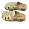 Chinelos Femininos de Verão 2026 Novos, Tecidos Vazados, Sola Grossa, Bico Fechado, Slip-On, Salto Médio, Estilo Birkenstock Retrô