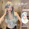 Peluca Huan de Seda Nueva para Mujer Cabello Largo Rizado Encaje de Una Sola Pieza Gradiente Peluca Cubre Auriculares