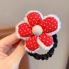 Banda para el cabello con flores rojas para niños, festiva, combina con todo, cola de caballo para niña pequeña, cabeza de bola, banda de goma para el cabello, cuerda para el cabello, accesorios para el cabello