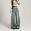 Jeans vintage de pierna ancha talla grande para mujer, nuevo estilo primavera y otoño, para figura de pera, adelgazantes, holgados, con caída, casual, pantalones de largo hasta el suelo