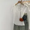 Linda Camiseta Azul de Manga Curta Fina com Decote V de Linho Lyocell Tencel Estilo Coreano Verão Novo Estilo Top Slim Fit de Alta Qualidade