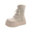 Botas de Nieve Integradas de Cuero y Piel del Noreste para Mujer 2026 Otoño/Invierno Nuevo Estilo Suela Gruesa Peludas de Moda Versátiles Zapatos de Algodón para Mujer