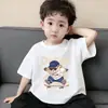 Camisetas de Verão com Estampa de Desenho Animado para Crianças, Camisetas Finas de Gola Redonda Soltas, Roupas Infantis, Camisetas de Algodão Puro de Manga Curta para Meninos