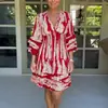 2023 novo vestido midi estampado de verão para mulheres, importação transfronteiriça, comércio exterior, Amazon, cintura apertada, manga sino, decote V