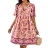 Ropa de mujer europea y americana Amazon Shein transfronteriza 2024 primavera y verano vestido casual de vacaciones con estampado de manga corta