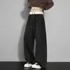 Calça de moletom reta com cós color block moderno estilo americano, de tecido pesado com bom caimento, para homens e mulheres, solta e que afina a silhueta, adequada para o outono, calça longa esportiva e casual