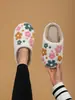 Populares Pantuflas de Algodón Florales para Mujer con Suela Suave Silenciosas Cálidas para Otoño e Invierno con Punta Cerrada para Uso en Casa y Postparto, Exportación Transfronteriza