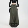 Pantalones de Mezclilla Caqui de Cintura Alta, Ajuste Delgado, Versátiles y de Caída Cómoda para Mujer