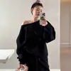 Ropa de Trabajo Estilo Perezoso de Gama Alta Popular Sudadera de Hombro Caído para Mujer en Primavera y Otoño Holgada Aspecto Adelgazante Elegante Versátil Top Ins