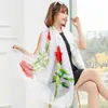 Estilo Coreano Super Grande Xale Protetor Solar Toalha de Praia Lenço de Primavera e Outono Feminino Lenço Longo de Seda Artificial Estampado Variado de Verão