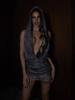 Nuevo Vestido Halter con Cuello de Bolsillo de Pedrería Transfronterizo para Primavera y Verano 2024 Estilo Sexy Europeo y Americano Espalda Descubierta Fiesta Falda de Cadera
