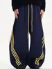 Pantalones de chándal anchos a rayas de color block estilo callejero americano, unisex, retro, cordón elástico, holgados, con caída, pantalones deportivos casuales