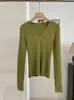 Top de punto KEKEZOON de corte ajustado con cuello en V, capa base versátil de color liso para otoño, elegante camisa de manga larga 9152