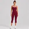 Conjunto de atuendo de yoga transfronterizo, secado rápido, espalda hermosa, cuello halter, camiseta de yoga con bloques de color, conjunto de atuendo deportivo de fitness para Pilates para mujeres