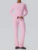 Conjunto de Yoga Duplo Fosco com Toque Nude Europeu e Americano, Manga Longa Justa, Calça Longa Levemente Flare, Conjunto para Corrida e Fitness 52540+52338