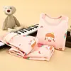 Pijama infantil com forro de fleece, espessado, estampa de desenho animado, e roupa de casa, conjunto de roupa íntima térmica para meninos e meninas