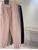 Calça casual feminina de material toalha cinza com pernas justas, forrada com lã para outono e inverno, calça de moletom grossa, cintura alta, emagrecedora, arroz glutinoso, perna larga