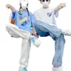 Conjuntos de Algodón Puro Peinado Ajustados con Temática de Amor para Parejas, Ropa de Verano para Hombre y Mujer, Serie Azul de Manga Corta Nuevo Diseño Nicho Estilo Hong Kong Camiseta