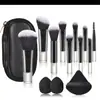 Kit de Pincéis de Maquiagem Mini com 10 Peças, Cabo Curto de Cristal, Conjunto Completo Portátil de Pincéis para Sombra e Blush, Direto da Fábrica