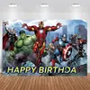 Tecido de Fundo dos Vingadores Decoração de Festa de Aniversário Suprimentos Adereços de Foto de Super-Herói Banner de Aniversário Marvel