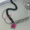Colar de Borboleta Rosa Corrente Preta Doce Cool ins Hip Hop Spice Girl Sweater Cadeia de Nicho Luz Acessórios de Luxo