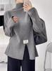 Nuevo Suéter Holgado de Cuello Medio Alto con Abertura Estilo Coreano Otoño 2024 para Mujer con Etiqueta Interior Camiseta Interior de Punto de Terciopelo Andy