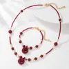 Novo Estilo Chinês Pedra Natural Pérola de Água Doce Pulseira Colar Cinábrio Fivela de Segurança Pulseira de Corda Vermelha Design Simples Alto Padrão