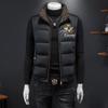 Estação Europeia Inverno Nova Marca de Moda Bordado Gola Alta Sem Mangas Colete de Penas Masculino Colete Engrossado Camisa Colete