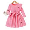 2024 Estilo europeu e americano outono e inverno novo vestido de menina crianças cor sólida pulôver manga longa tricô abotoado saia A-line