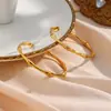 Brincos Grandes de Bambu Abertos Finos da Moda Europeia e Americana Transfronteiriços Brincos de Aço Inoxidável 316L Galvanizados a Ouro 18K