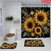 Juego de Cuatro Piezas de Cortina de Ducha y Alfombrilla de Baño con Diseño de Flores y Plantas Transfronterizas para Baño del Hogar, Cortina de Ducha Divisoria de Separación Seca y Húmeda, Cortina de Ducha Impermeable
