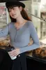 Camiseta básica de cuello alto para mujer, nuevo estilo de otoño, suéter dulce, corte ajustado, estiliza la figura, para llevar por dentro, top de punto para mujer, gris