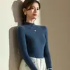 Camiseta básica elegante de cuello alto medio estilo francés para mujer, camiseta de manga larga ajustada para otoño e invierno, top de punto para capa interior para mujer