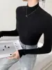Suéter de cashmere macio e glutinoso com gola semimangata para mulheres, camada base, roupa íntima justa, suéter de malha, modelador, blusa de manga comprida, preto