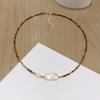 Collar de perlas barrocas de agua dulce con cuentas de piedra roja rosa, cadena de clavícula de dopamina con nicho, collar de ojo de tigre para mujer