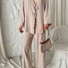 Ropa Europea y Americana Comercio Exterior Transfronterizo Cómodo y Elegante Conjunto de Ropa para el Hogar Top Holgado con Cordones Pantalones de Pierna Ancha Conjunto de Dos Piezas
