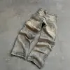 Jeans Soltos Bordados com Padrão de Morcego Retro Americano para Outono e Primavera Calças de Moda de Rua Masculinas Jeans Relaxados