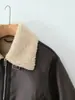Chaqueta integrada de piel sintética PU de comercio exterior transfronterizo para mujer, con cuello de imitación de lana de cordero, bolsillos con cremallera y estilo retro de motocicleta